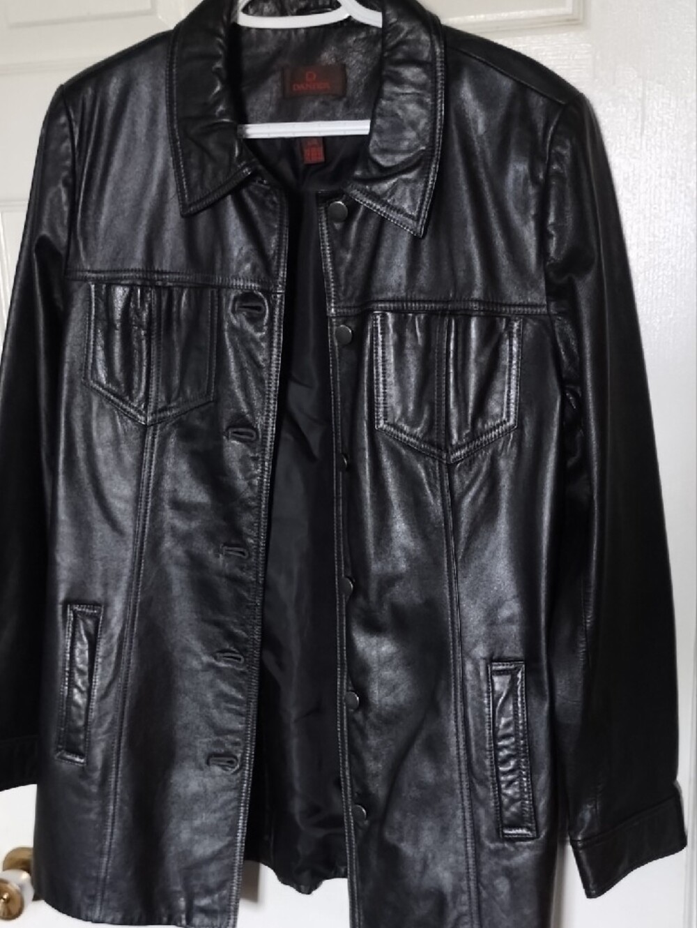 Women's Danier Black Real Leather Coat - Long Button-Front.Large